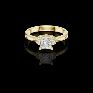 0.57 CT Exquisite Princess Cut Solitaire Lab Grown Ring with Halo Inspired Diamond Accent Setting