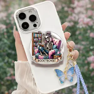 Gothic Skeleton Booktrovert Phone Grip, Book Lover Stand