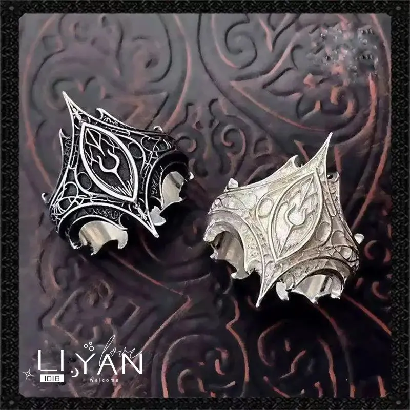 Gothic Silver Statement Ring with Irregular Pattern, Adjustable Open Design for Unisex Party Wear, Fashion Jewelry