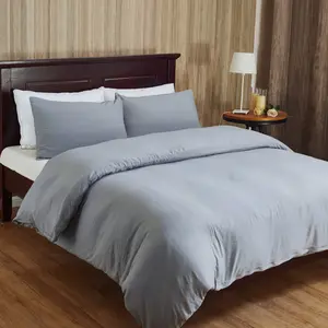 Top Space King Duvet Cover Set in Washed Cotton Linen Microfiber - Reversible Solid Color - Light Grey