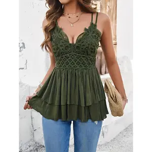 ZAFUL Women's Lace-up Halter Top with Back Cross Elastic Shoulder Straps Ruched Detail Sexy Versatile Fashion Top in Viscose Fabric