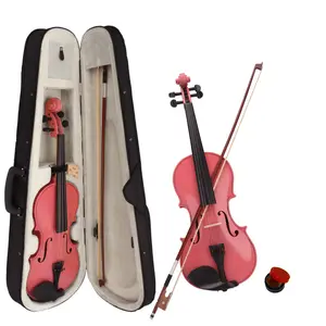 New 1/8 Acoustic fine Violin Case Bow Rosin Pink Kit Cool Musical Gift for Adults Teens with Accessories Adults Teens  musical gifts for festivals or birthdays Electric beginner kit mini beautiful Acoustic Set Handmade Solid Wood Colorful Outfit string