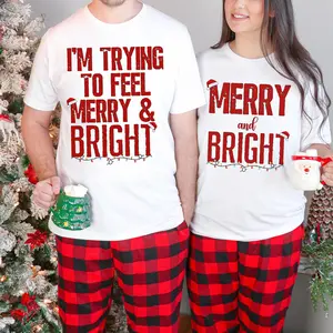 I'm Trying to feel merry and bright Christmas Funny Duo Sweatshirt Hoodie, Couple Matching Pajamas Shirts, Holiday Gift For Him and Her