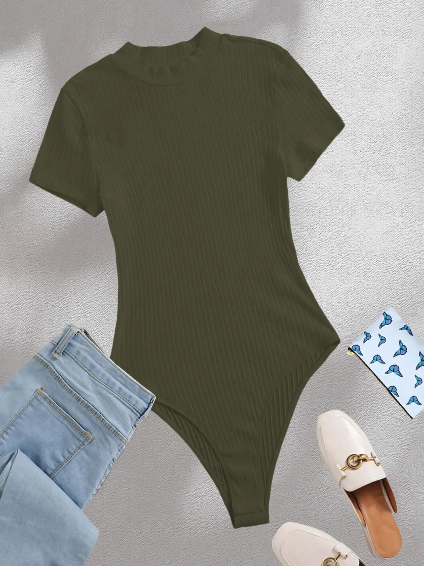 Pure Color Bodycon Bodysuit, Slimming Half-Height Neck Long Sleeve Top, Fashion Plain Pattern, Slim-Fitting Clothing for Women, Womenswear