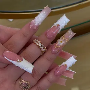 Bling Rhinestone Floral Almond Nails, Glossy Medium-Length False Nails, Glittering Fake Nails, 24pcs Detachable Nail Tips, Perfect for Parties & Travel