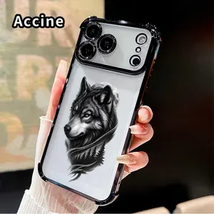 Phone Case for iPhone 17 16 Pro Max 15 Plus 14 13 12 11 E Air Wolf Under Moon Forest Patterned Four Corner Airbag Electroplated Anti-Collision Protection Smartphone Cover
