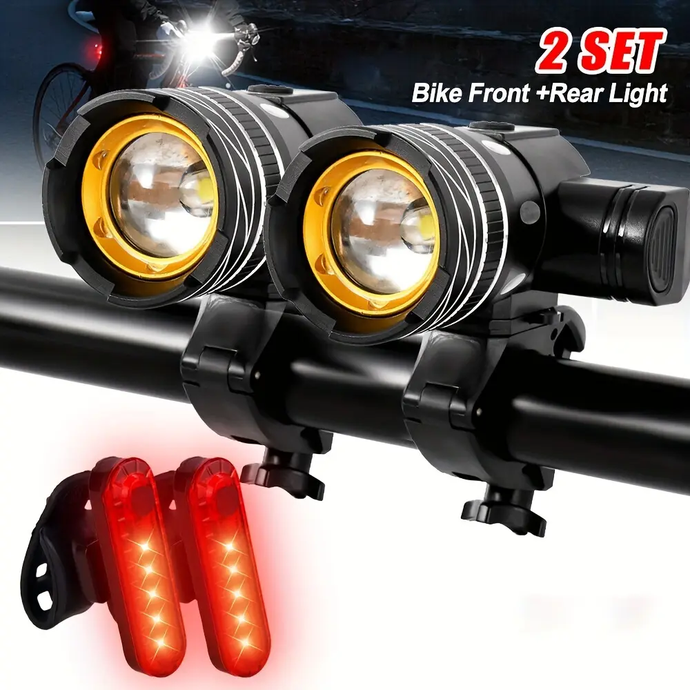 1pc/2pcs/4pcs Rechargeable LED Mountain Bike Lights 20000LM Bicycle Torch Front &Rear Lamp