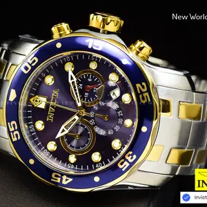 INVICTA Men's 48mm PRO DRIVER SCUBA CHRONOGRAPH Blue Dial Gold TWO TONE SS Watch invictaprodiver