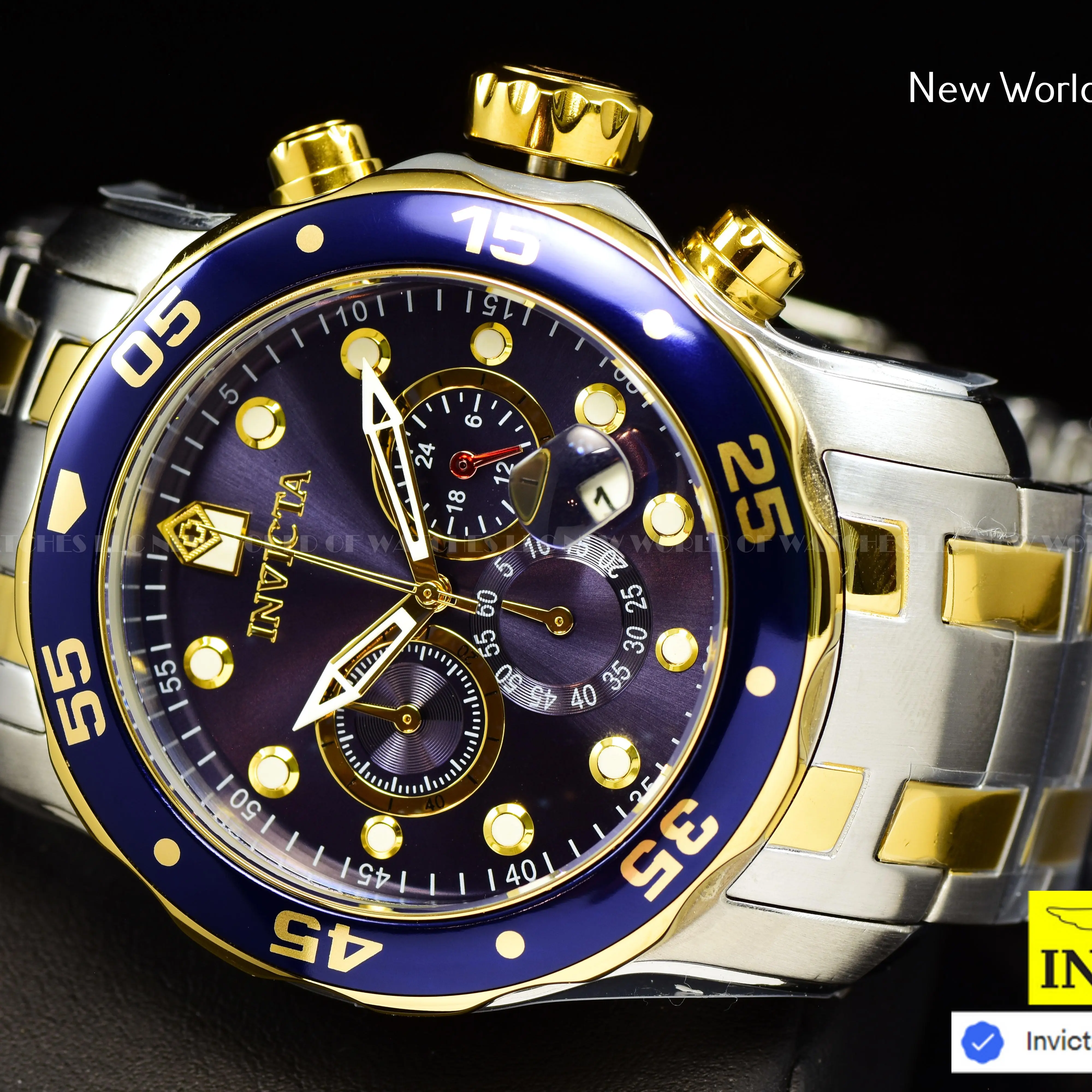 INVICTA Men's 48mm PRO DRIVER SCUBA CHRONOGRAPH Blue Dial Gold TWO TONE SS Watch invictaprodiver