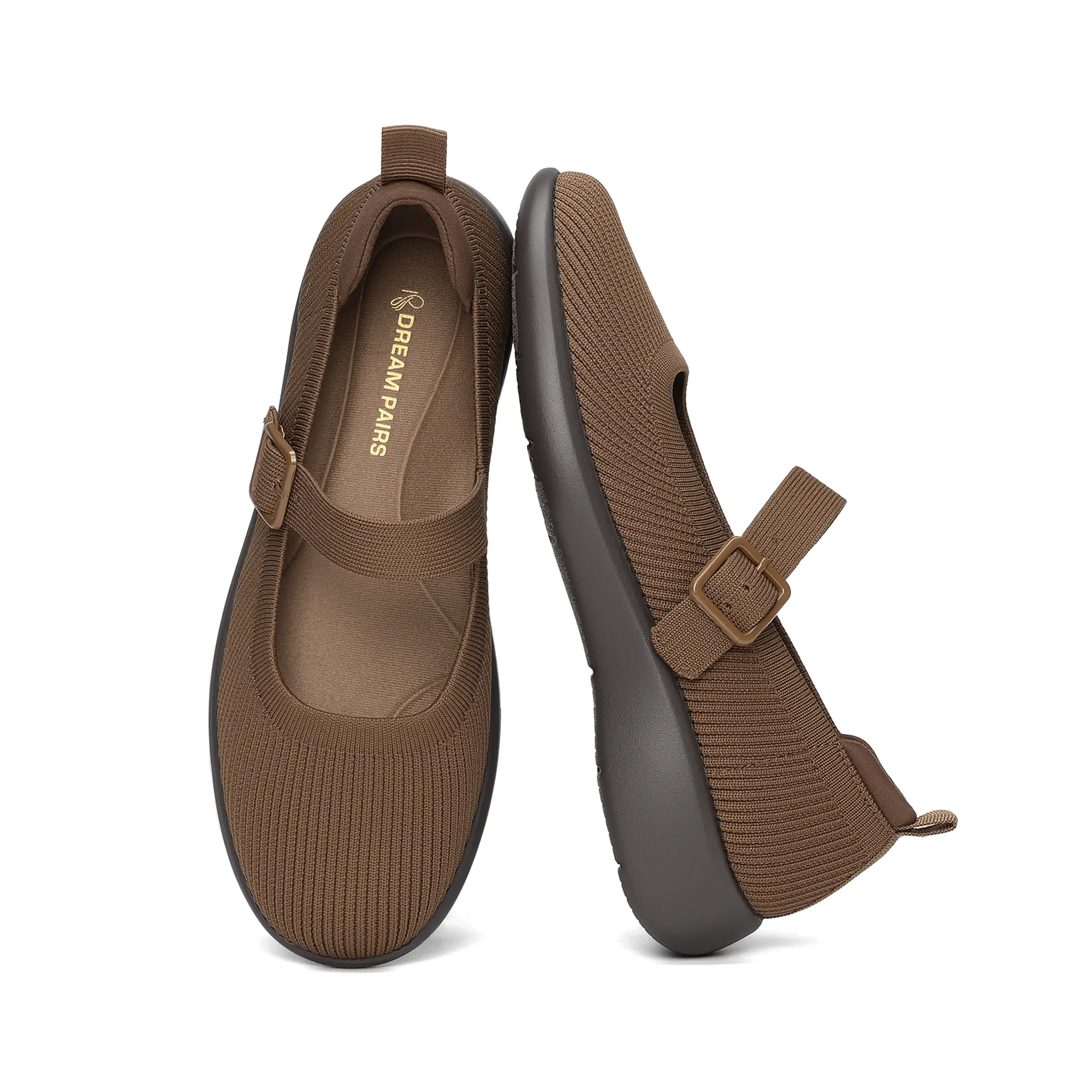 Dream Pairs Women's Knit Fabric Mary Jane Flats, Casual Round Toe Walking Shoes with Arch Support, Breathable for Office & Dressy Wear, Lightweight, Footwear, Office Wear, Anti-Slip Tread Patterns, Mary Janes, Dry Feet