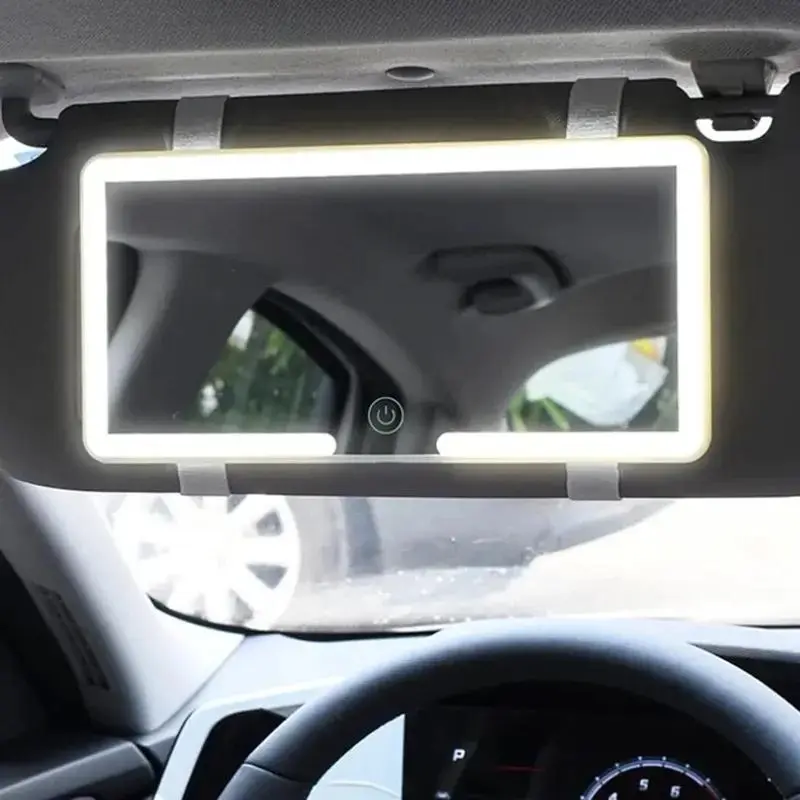Car Sun Visor Vanity Mirror Car Vanity Mirror With Lights Makeup with 3 Light Modes,LED Touch Screen Adjustable Brightness Auto Interior Makeup HD Mirror, Rechargeable Vanity Mirror,girly car accessories,car stuff Multifunctional Car Led Car Smart Display
