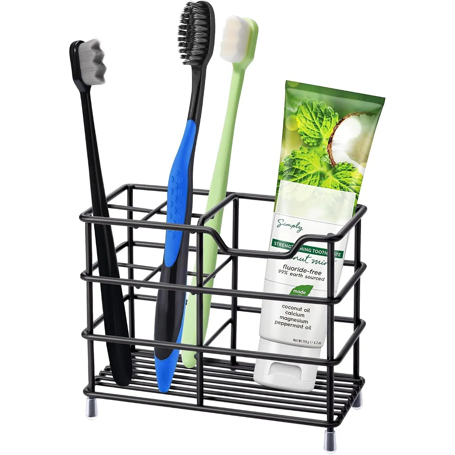 304 Stainless Steel Bathroom Toothbrush Holder Toothpaste Holder Stand Bathroom Accessories Organizer (Black, Small)