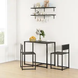 3 piece black kitchen dining table set sturdy frame comfortable seating for daily snacks coffee and gatherings