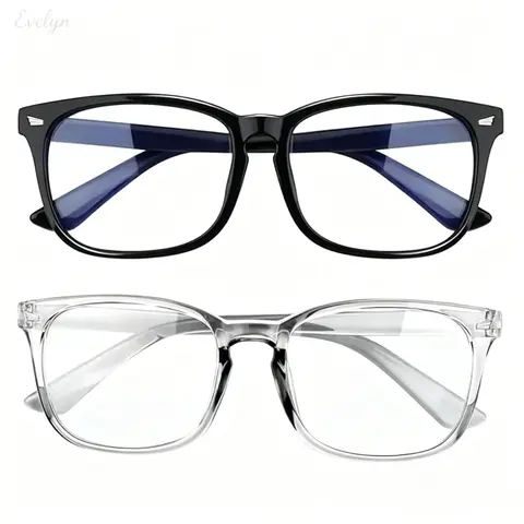 Classic Square Frame Lightweight Plastic Square Glasses Frames - Uncoated Transparent & Blue Light Blocking Lenses, Female Sports Eyewear for Office, Gaming