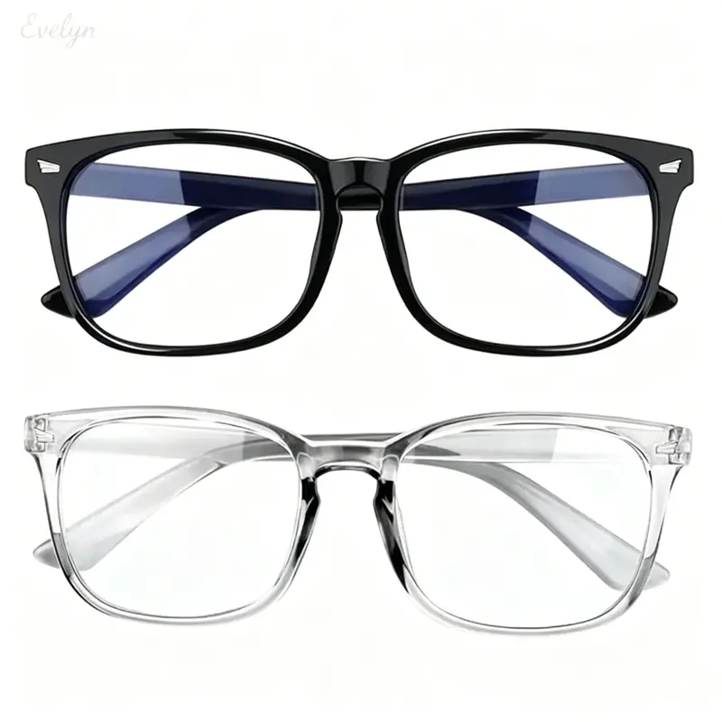 Classic Square Frame Lightweight Plastic Square Glasses Frames - Uncoated Transparent & Blue Light Blocking Lenses, Female Sports Eyewear for Office, Gaming