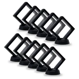 12 Pack Coin Holder Challenge Coin Display Stand, Black 3D Floating Display Case for AA Coin Medallions Jewelry Rock Gem Arrowhead Collecting and Display (2.75×2.75×0.8 inches)