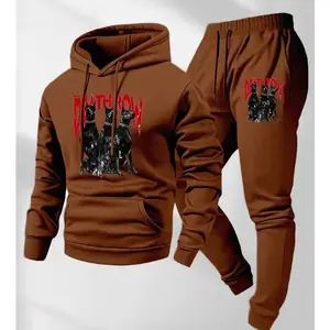 Men's dog print hoodie and drawstring sweatpants set, men's casual sportswear, long-sleeved hooded jacket and pants, suitable for autumn and winter, men's everyday wear, indoor and outdoor sportswear, sportswear set, casual sportswear.