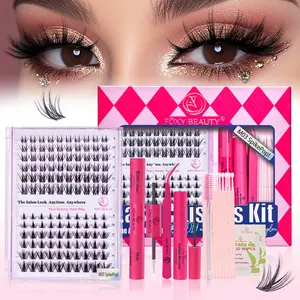 Lash Clusters Kit - 8-16mm Wispy Natural & Fairy Spiky WideSpan Individual Eyelash Clusters 0.05mm Ultra-thin Invisible band Eyelash Extension Kit with Bond Seal for Starter DIY