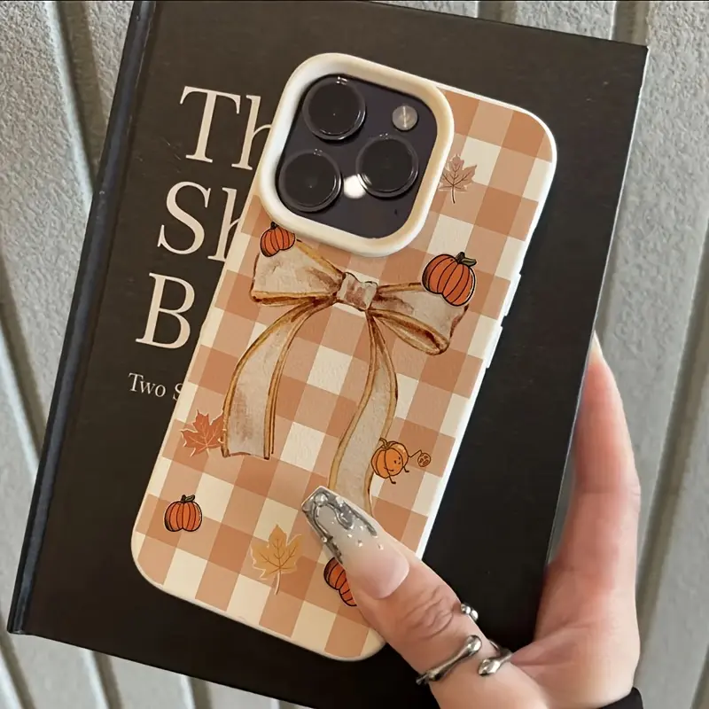 Pumpkin Gingham Print Bow Detail Phone Case by Mood In Case