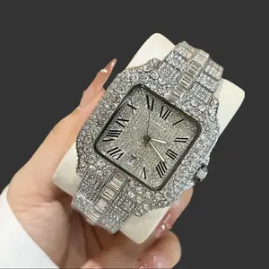 Luxury Full Diamonds watch 18K gold.40mm square elegant dial with natural gemstones, suitable for both men and women to wear