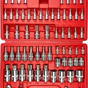 64PCS 1/4, 3/8 and 1/2 "main Torx bit receptacle set and external Torx receptacle set, E4-E24,T6-T70,TT6-TT70,TP8-TP60, adapter, S2 and CRV steel, mirror