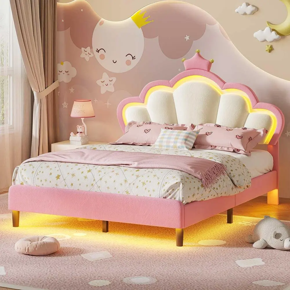 Sikaic Pink LED Princess Style Lounge Panel with Crown Head Silhouette, Ambient Bedroom Decor Furniture Piece for Indoor Living Space