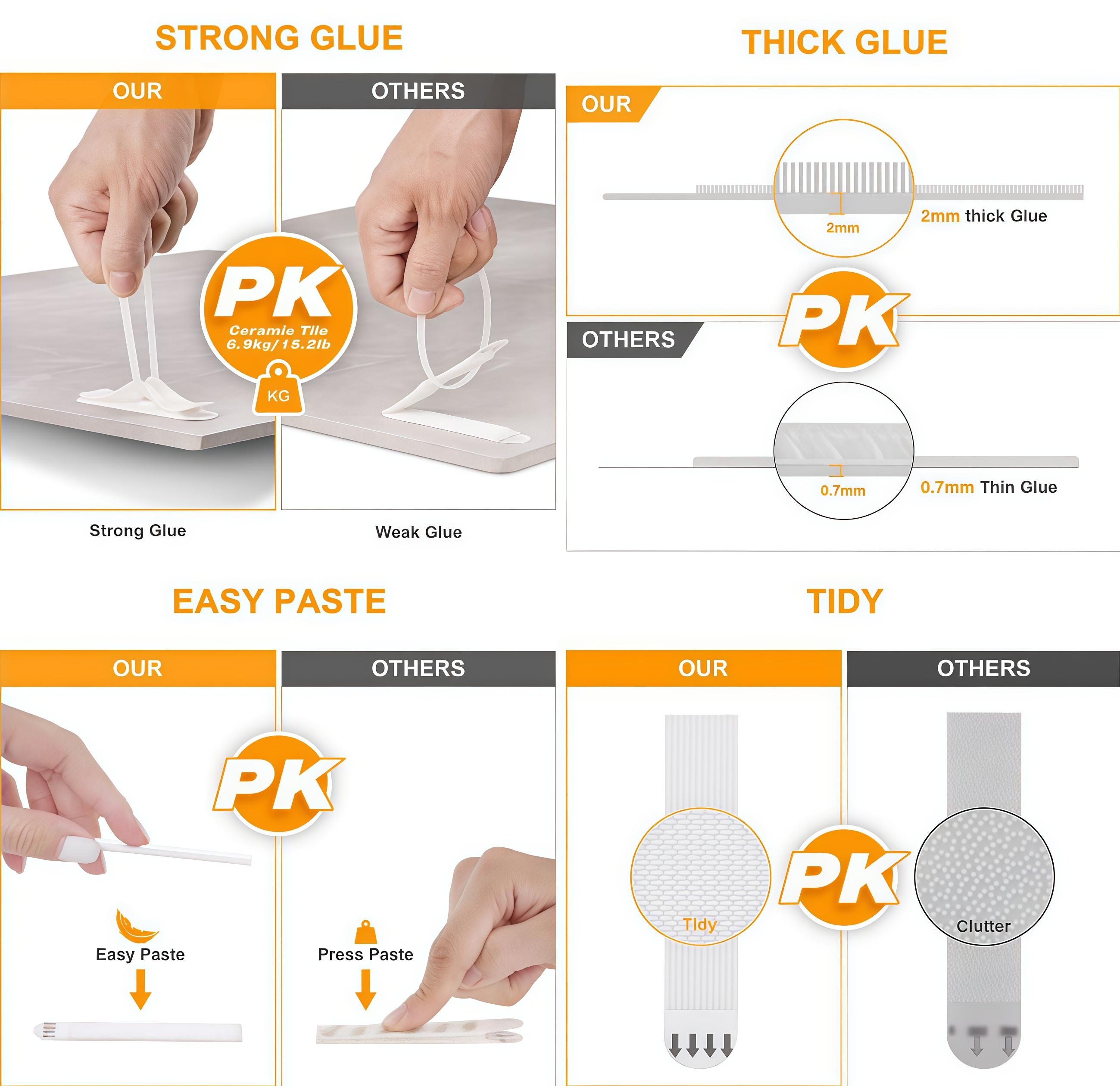 Removable Heavy Duty Adhesive Strips - 24 Pcs No Damage Wall Mounting Tapes, Strong Sticky No Residue Hanging Strips for Home, Office, DIY Decor