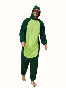 Dinosaur Cosplay Pajama Onesie Adult Kigurumi Costume Cute Cartoon Dino Animal Sleepwear Soft Fleece Hooded Jumpsuit Cozy Homewear Halloween Party Outfit Anime Comic Con Viral Trending Gift for Women Men Couples
