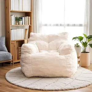 Teddy Bean Bag Chair, Plush Teddy Fabric Foam Filled Lounger with Tufted Detail, Large Comfy Floor Chair for Bedroom, Gaming Room