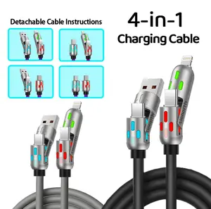 4-in-1 USB Detachable Charging Cable with USB-A Type-C & Lightning Connectors for iPhone iPad Samsung Galaxy Laptops Daily Use
