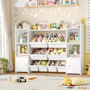 FOTOSOK 55''Large Toy Storage Organizer with 8 Toy Bins, Toy Organizers and Storage with Shelf and 6 Storage Cubbies, Bookshelf for Kids, Playroom Organization and Storage Bins