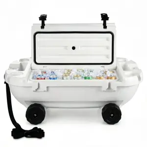 VEVOR Floating Cooler, 40 QT Floating Ice Chest with Dry Storage, Wheels & Tow Rope, Premium LLDPE Amphibious Drink Cooler for Water & Land, Cruise Stable on Lake, River, Pool, Beach, Kayak, White