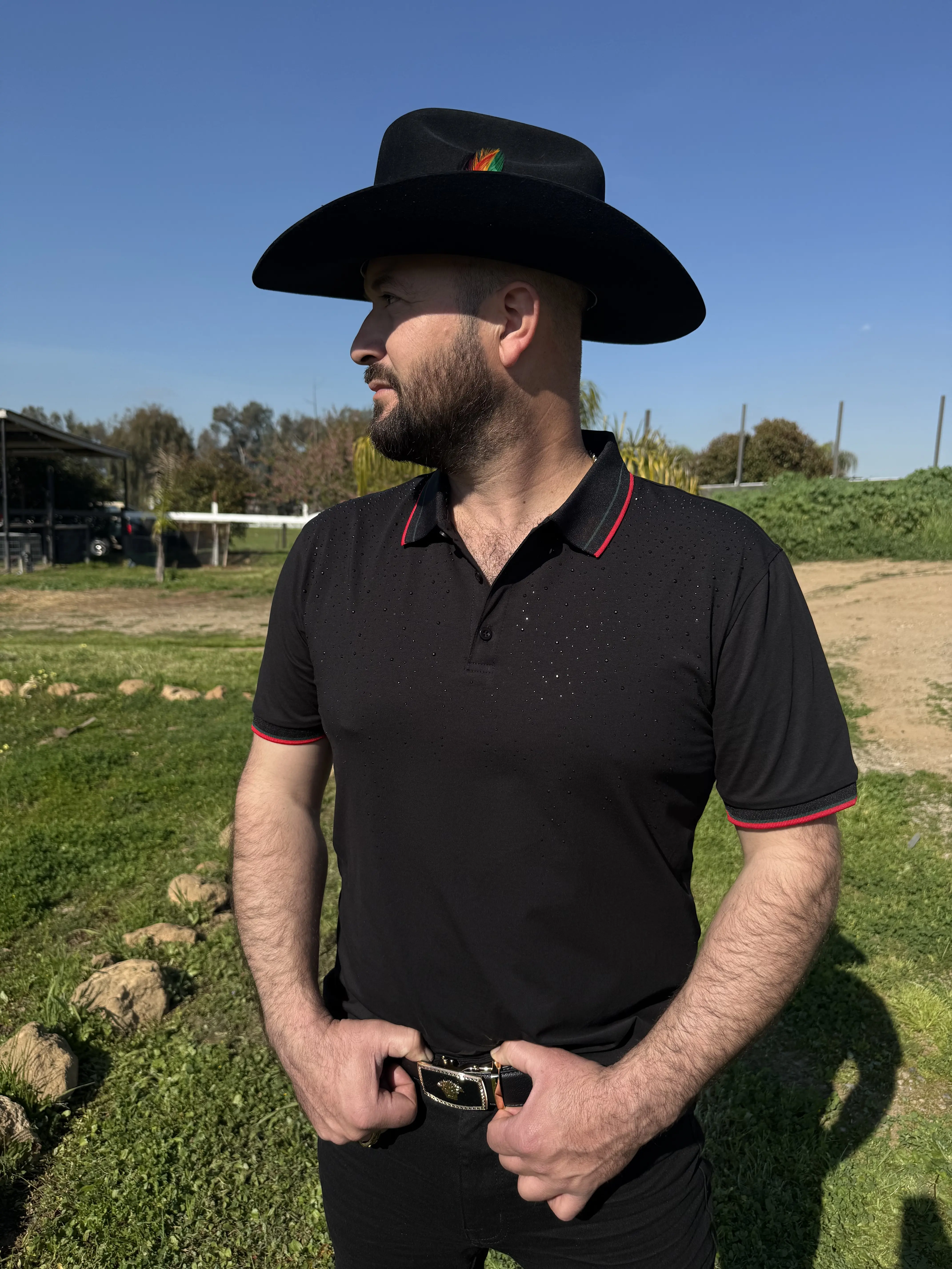 Rhinestone collar shirt black Rhinestone collar shirt black
