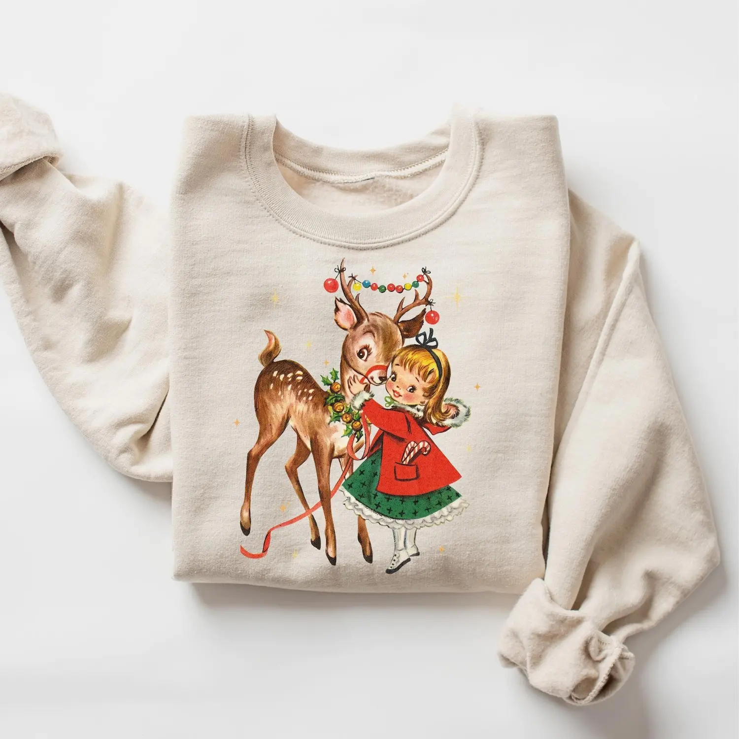 Retro Christmas Sweatshirt 1950s girl Graphic Sweatshirt, Retro Girl Christmas Sweatshirt, Retro Deer Sweatshirt, Christmas Party Shirt PX