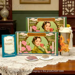 BOGO Period Tea Rose Red Date Brown Sugar And Ginger Tea 2Cartons (1Carton 119g 17g×7packs)×2 Caffeine Free With Titanium Thermos WIth Red Date,Brown Sugar, Goji Berry,Rose, Bamboo And Ginger