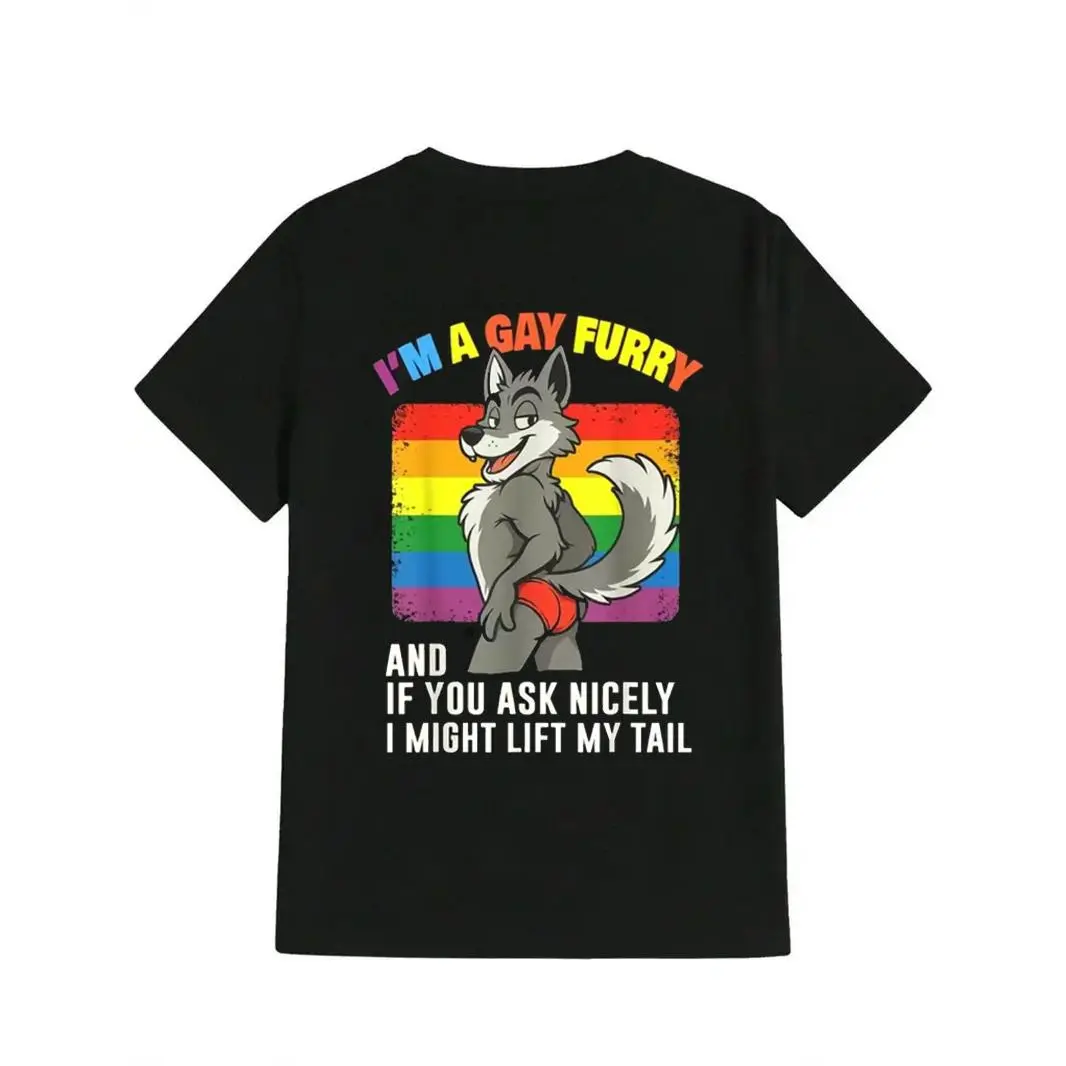 Cotton I'm A Gay Furry Pride Month Gay LGBTQ Rainbow Fox Furry T-Shirt Casual Streetwear comfort fit