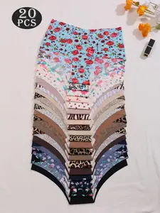 Women's Solid Color / Floral / All Over Print Panty, Cute Soft Comfy Breathable Seamless Knicker for Daily Wear, Underwear for All Seasons, Womenswear, Daily Casual Underwear, Seamless Breathable Design