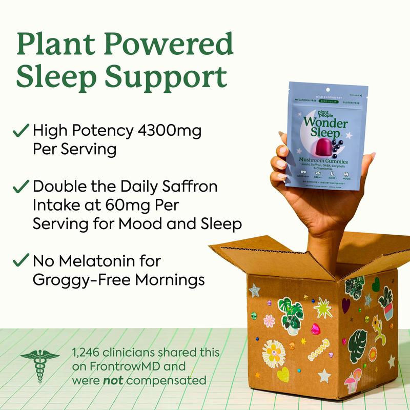 WonderSleep Mushroom Gummies by Plant People - Sugar Free, Melatonin Free, All Natural Sleep Gummy Supplement Healthcare Dietary