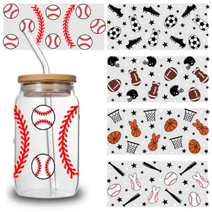 5 Sheets Sports Balls UV  Stickers for 16 oz Tumbler Room Decor Waterproof Decals Inspiring Words Design Faithful Symbols film    dtf heat Transfer transfer sticker Bear Iron-On