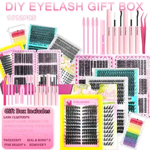 1612PCS Large Capacity Mixed Style Eyelash Gift Box, DIY Eyelashes Clusters,  Individual Volume False Eyelashes, Mixed Length, 30D-100D, Natural Dense Cat Eye Rainbow Color Lashes, Perfect for Gifts & Holidays, DIY at Home, Eyelash Extensions Kit