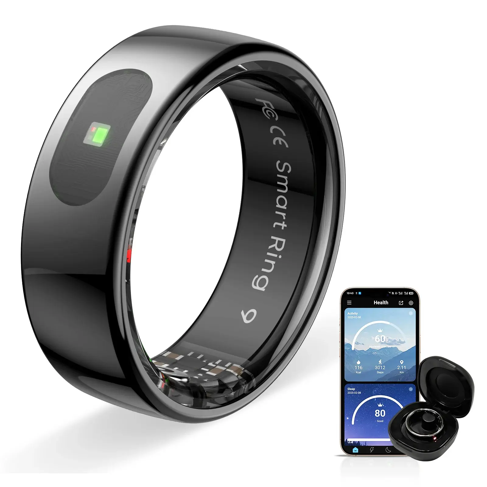 Smart Fitness Ring R08 with Instant Alerts Gesture Control Sleep Tracker Heart Rate Monitor Rechargeable Stainless Steel Gold White Black Wearable Continuous Use 5-7 Days