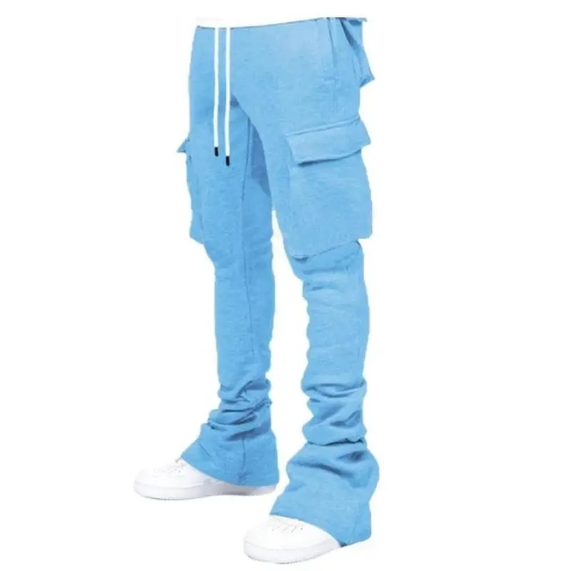 Men's Plus Size Cargo Stacked Pants - Summer Fleece Flare Hiphop Street Sweatpants Men's Plus Size Cargo Stacked Pants - Summer Fleece Flare Hiphop Street Sweatpants