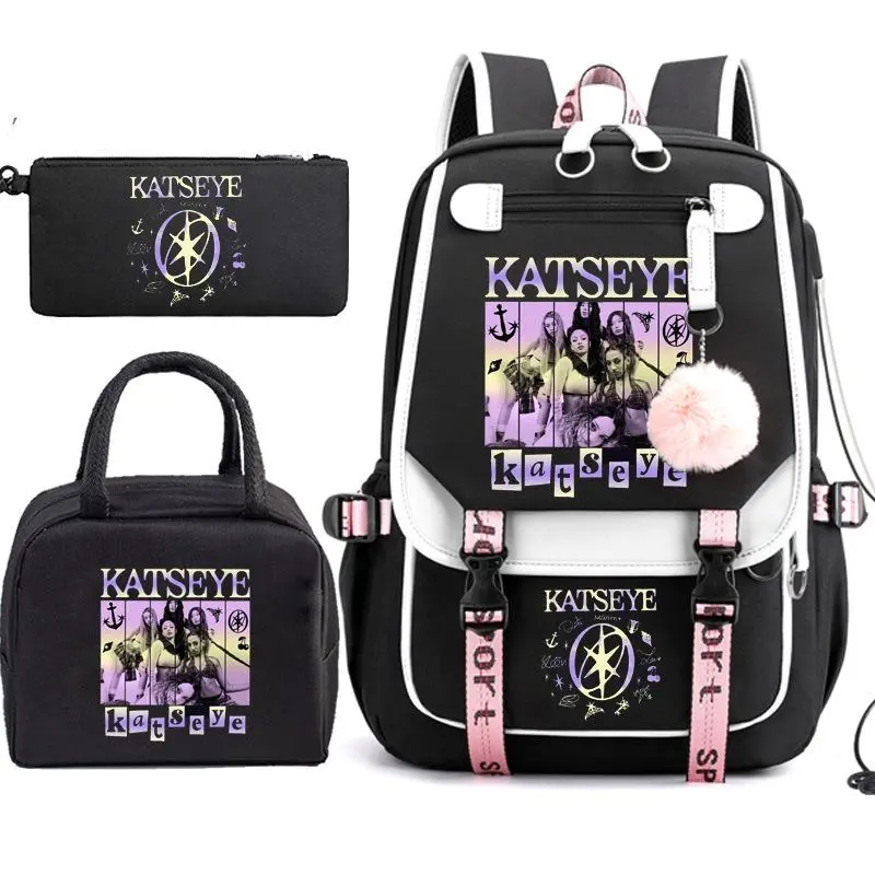 3 Piece KatseyeGradient Graphic Laptop Backpack Set White Trim Travel School Bag Backpack with Lunch Bag Pencil Case