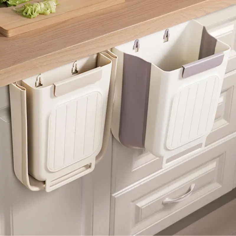 Smooth Minimalist Silicone Trash Can for Kitchen - Cabinet Door Hanging, 6/11L Large Capacity Durable Bin, Space-Saving Foldable with Stainless Steel Accents, Collapsible Organizer, Ideal Father's Day Gift, Trash Cans For Kitchen