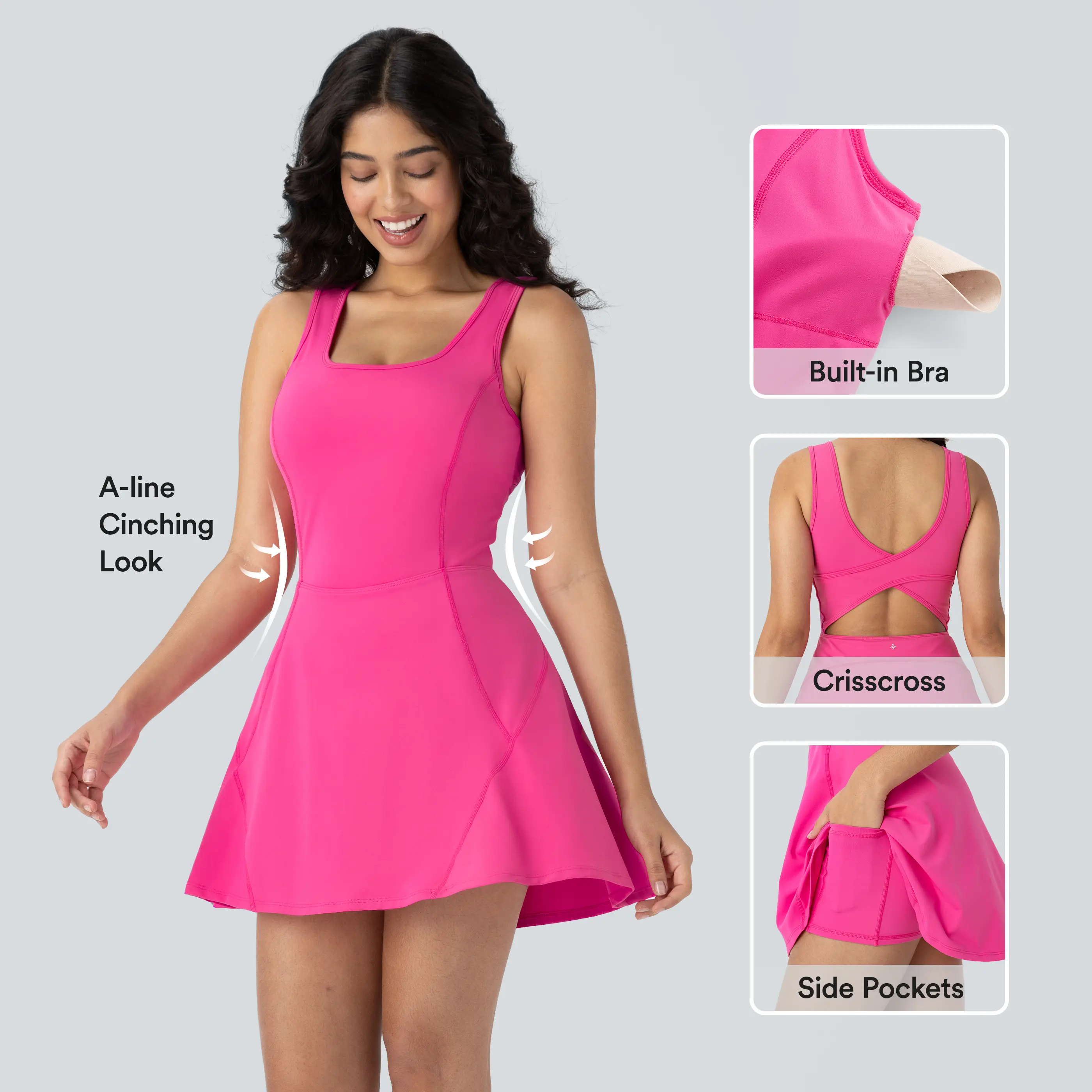 Halara Softlyzero Airy Backless Crisscross U Neck 2-in-1 Side Pocket Mini InstantCool Dance Active Dress