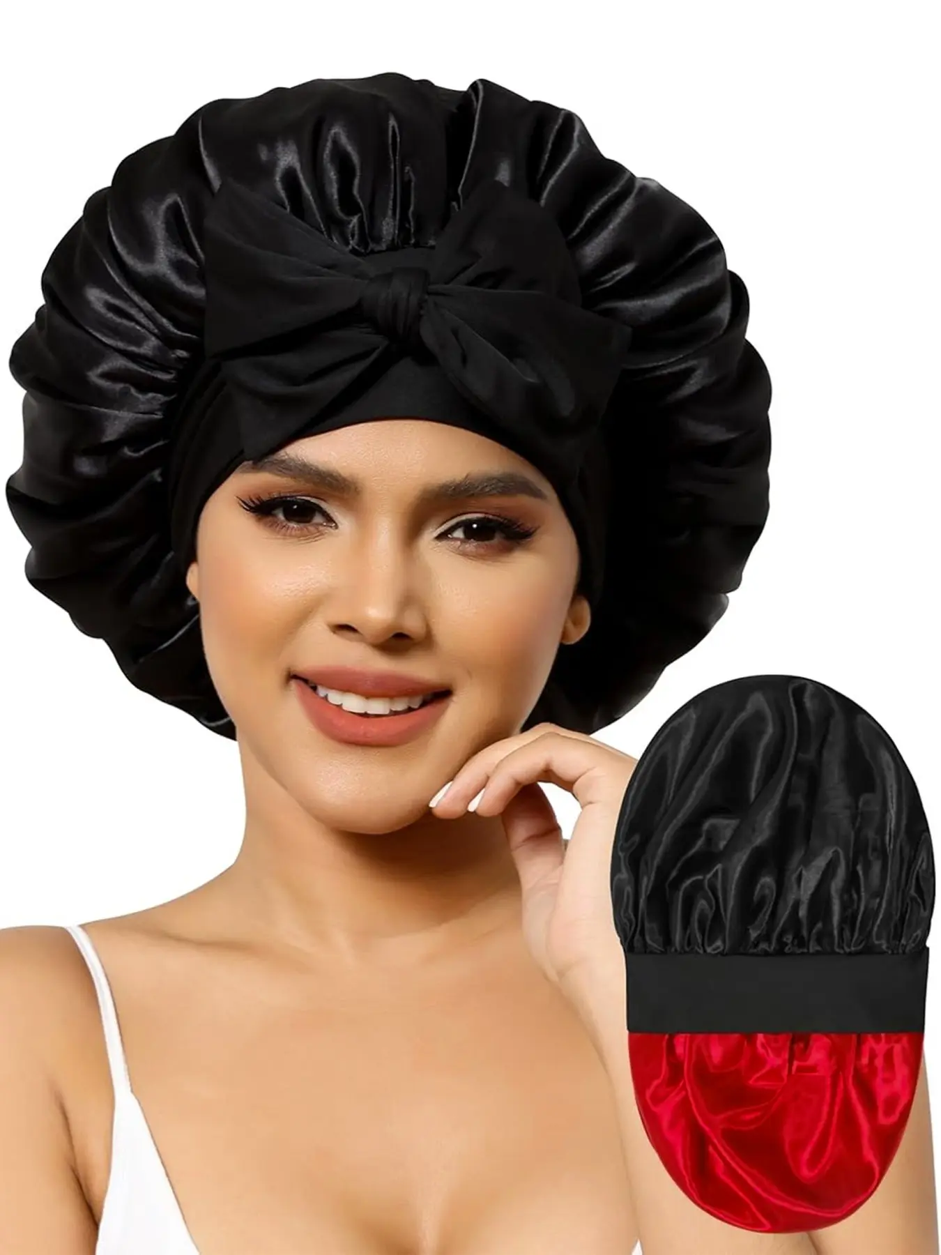 Silk Sleep Cap for Women, Dual-Layer Elastic Hair Net, Heat-Free Styling Tool, Silk Hair Care Product, Summer Vibes Night Hat