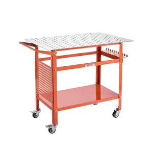 VEVOR Welding Table, 40x 24 Welding Workbench Table with 800LBS Static Weight Capacity, Movable Steel Work Bench with 4 Wheels (2 with Brake), Double-Layer Storage Board and 5/8-inch Fixture Holes