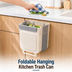 Collapsible Kitchen Hanging Trash Bin, Foldable Space-Saving Waste Can, Portable Wall Hanging Garbage Bin, Durable Household Rubbish Container for Kitchen Cabinet Home Use