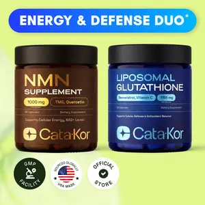 Cata-Kor Energy & Defense DUO - NMN 1,000 mg, Liposomal Glutathione 500 mg, Vitamin C, TMG, Resveratrol