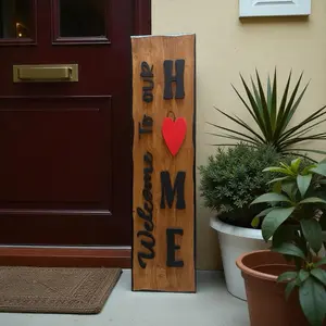 Custom Handmade Wooden Welcome Sign for Home Decor with Heart Design and Personalized Text